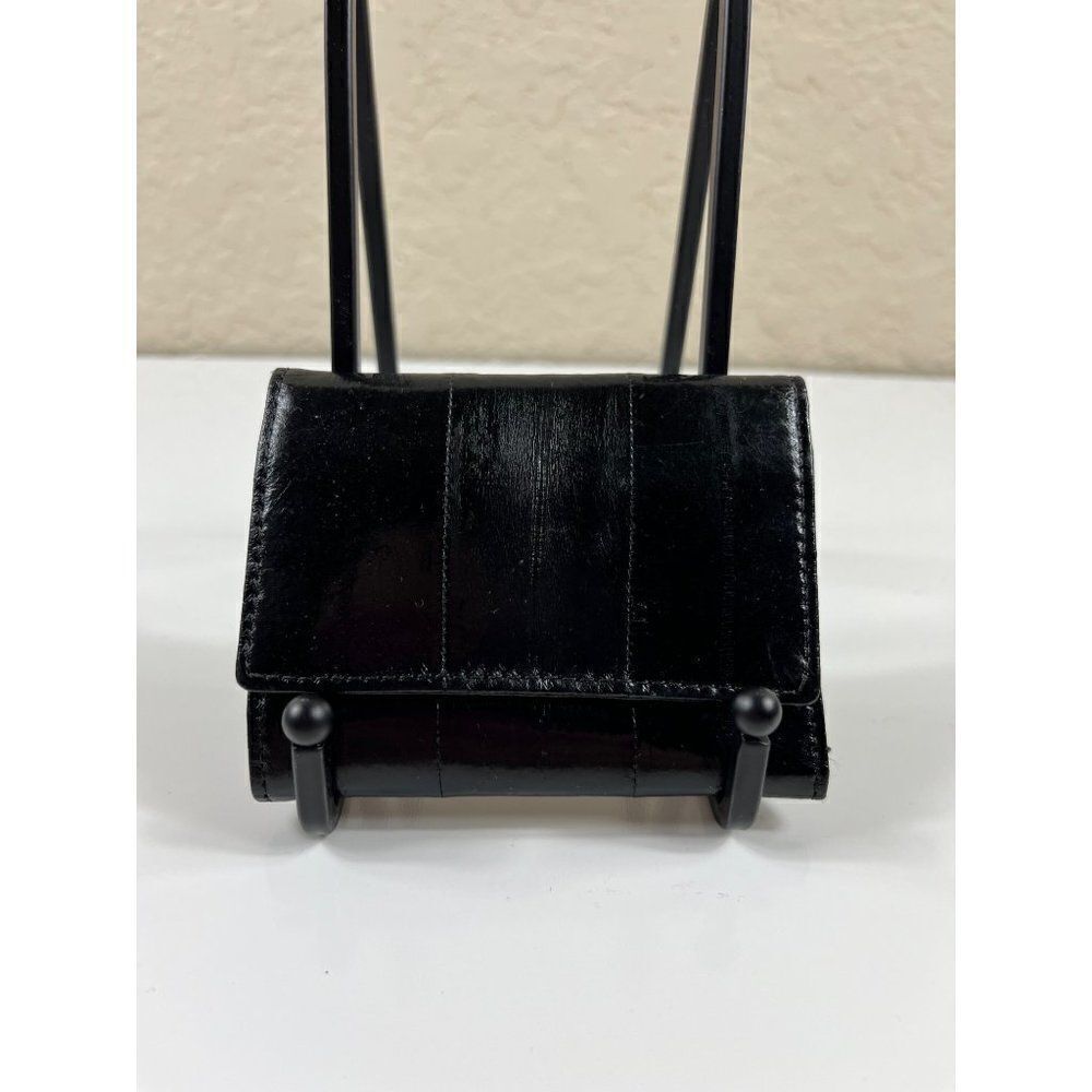 Austin Grey Geniune Eelskin Trifold Keyholder Snap Wallet Black Unisex